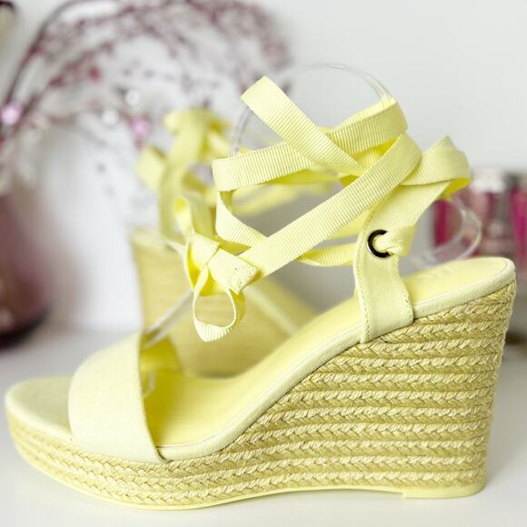 INC Maxx Light Yellow Espadrille Wedge Tie Sandals Size 11 NWB - Picture 2 of 15